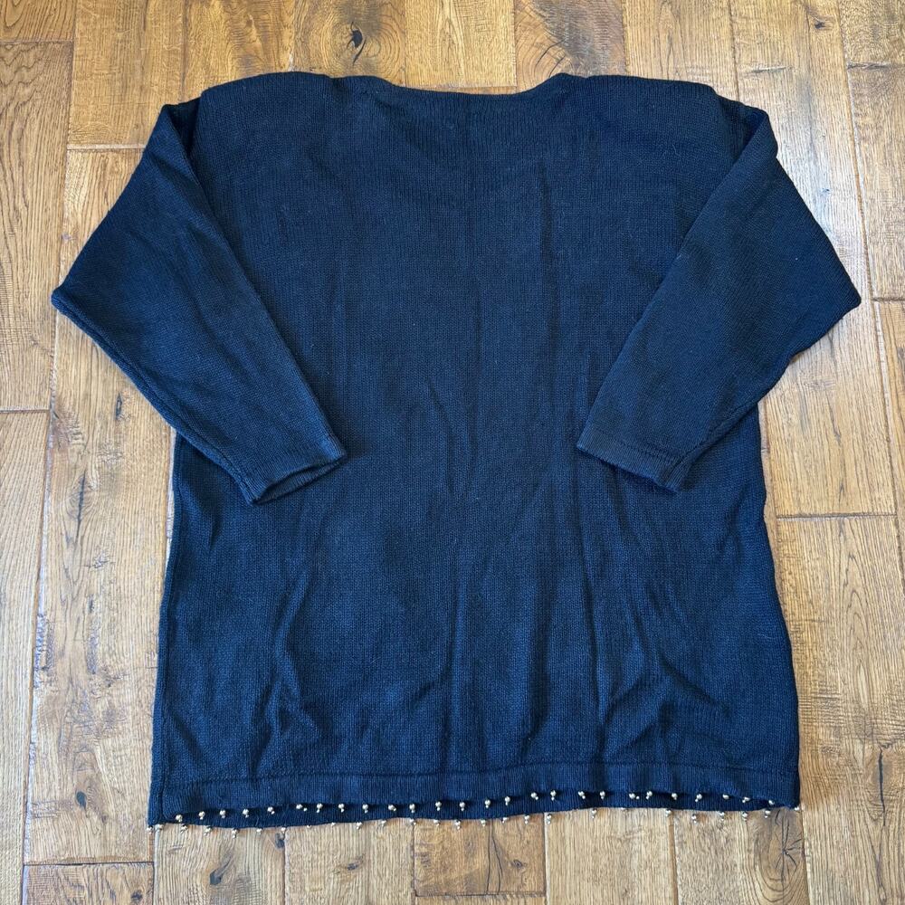 VTG Victoria Jones Christmas Tree Sweater Black Beaded Embroidered Plus Size 1X - Picture 6 of 6
